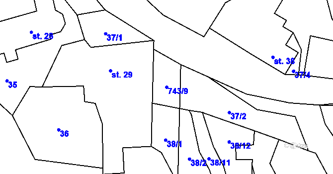 Parcela st. 743/9 v KÚ Chlistov, Katastrální mapa