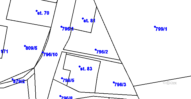 Parcela st. 796/2 v KÚ Chlistov, Katastrální mapa