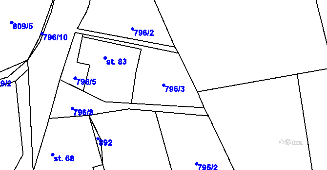 Parcela st. 796/3 v KÚ Chlistov, Katastrální mapa