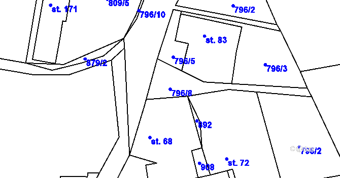 Parcela st. 796/8 v KÚ Chlistov, Katastrální mapa