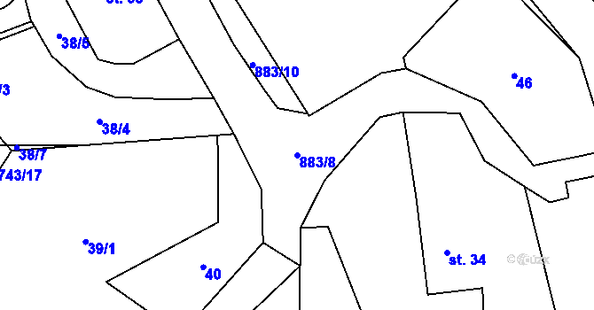 Parcela st. 883/8 v KÚ Chlistov, Katastrální mapa