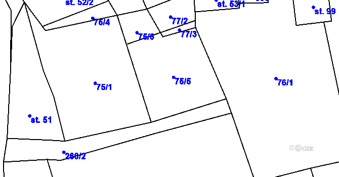 Parcela st. 75/5 v KÚ Chlistov, Katastrální mapa