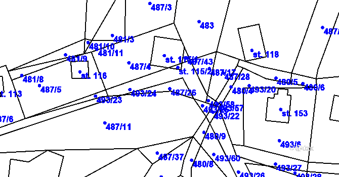 Parcela st. 487/26 v KÚ Chlistov, Katastrální mapa