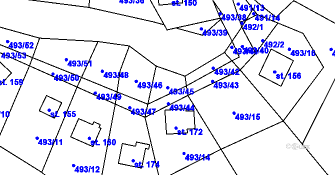 Parcela st. 493/45 v KÚ Chlistov, Katastrální mapa