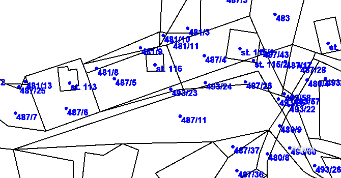 Parcela st. 493/23 v KÚ Chlistov, Katastrální mapa