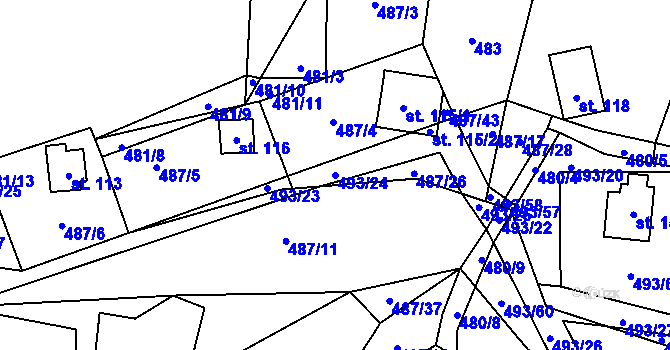 Parcela st. 493/24 v KÚ Chlistov, Katastrální mapa