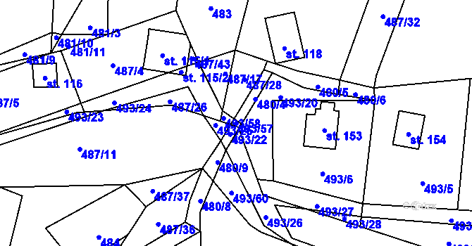 Parcela st. 493/57 v KÚ Chlistov, Katastrální mapa