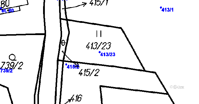 Parcela st. 413/23 v KÚ Chlistov, Katastrální mapa