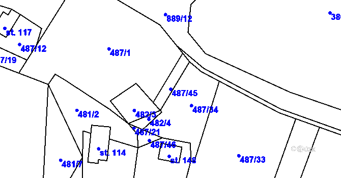 Parcela st. 487/45 v KÚ Chlistov, Katastrální mapa