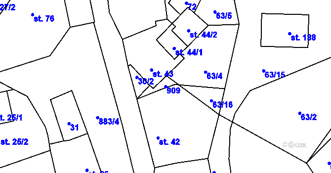 Parcela st. 909 v KÚ Chlistov, Katastrální mapa