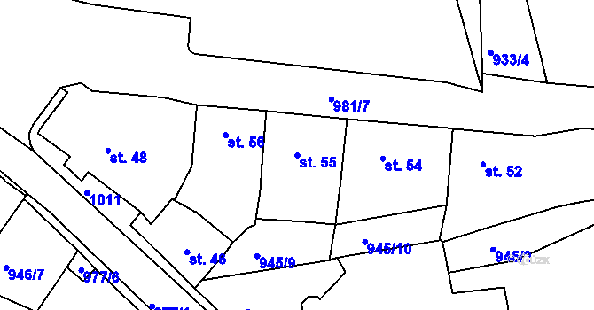 Parcela st. 55 v KÚ Chlístov u Rokytnice nad Rokytnou, Katastrální mapa