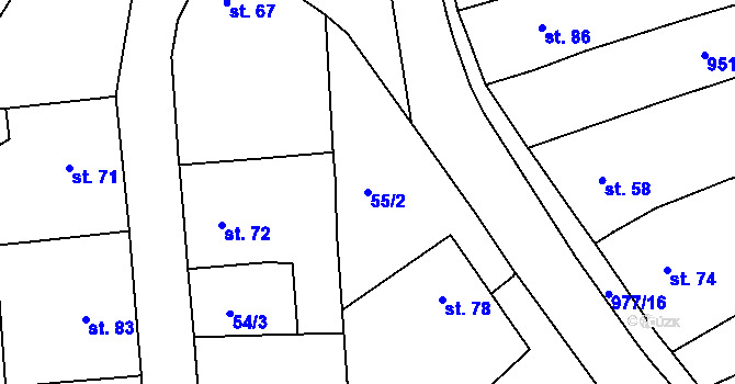 Parcela st. 55/2 v KÚ Chlístov u Rokytnice nad Rokytnou, Katastrální mapa