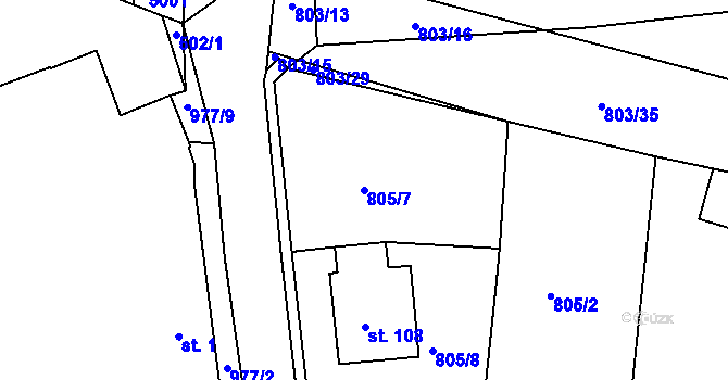 Parcela st. 805/7 v KÚ Chlístov u Rokytnice nad Rokytnou, Katastrální mapa