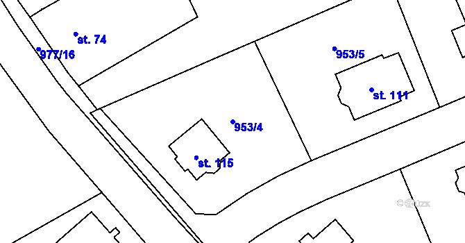 Parcela st. 953/4 v KÚ Chlístov u Rokytnice nad Rokytnou, Katastrální mapa