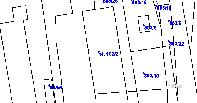 Parcela st. 102/2 v KÚ Chlístov u Rokytnice nad Rokytnou, Katastrální mapa