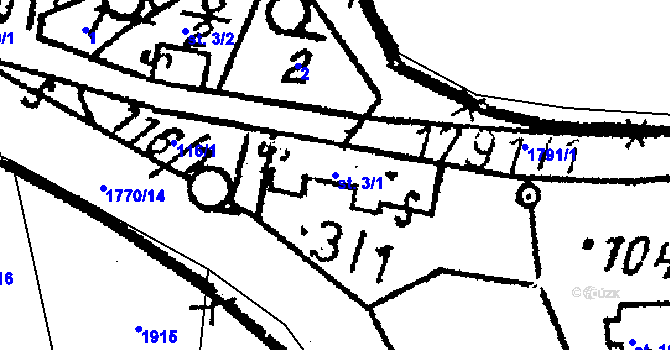 Parcela st. 3/1 v KÚ Chlístovice, Katastrální mapa