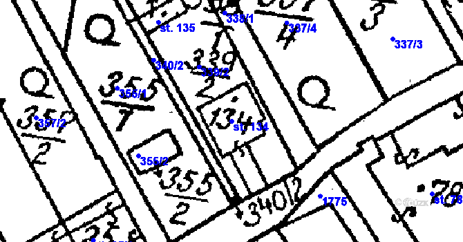 Parcela st. 134 v KÚ Chlístovice, Katastrální mapa