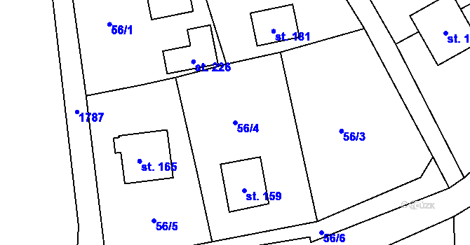 Parcela st. 56/4 v KÚ Chlístovice, Katastrální mapa