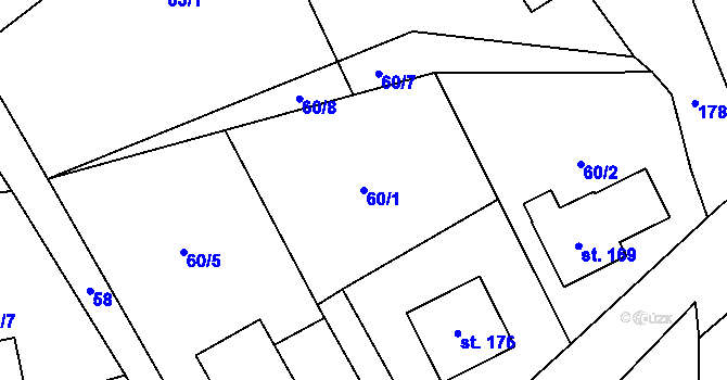 Parcela st. 60/1 v KÚ Chlístovice, Katastrální mapa