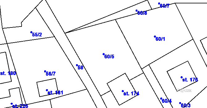 Parcela st. 60/5 v KÚ Chlístovice, Katastrální mapa