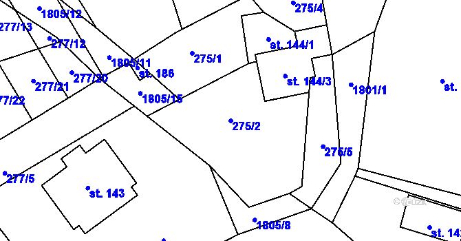 Parcela st. 275/2 v KÚ Chlístovice, Katastrální mapa
