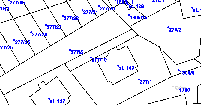 Parcela st. 277/10 v KÚ Chlístovice, Katastrální mapa