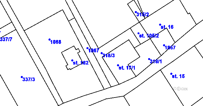 Parcela st. 318/3 v KÚ Chlístovice, Katastrální mapa