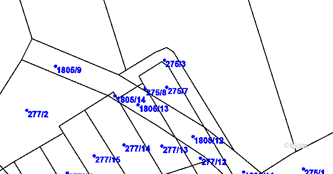 Parcela st. 275/7 v KÚ Chlístovice, Katastrální mapa