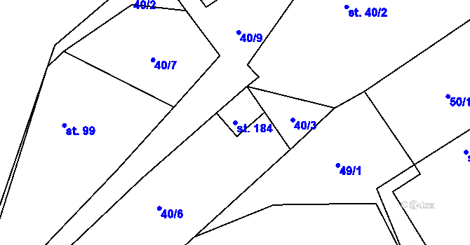 Parcela st. 184 v KÚ Chlístovice, Katastrální mapa