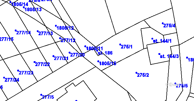 Parcela st. 186 v KÚ Chlístovice, Katastrální mapa