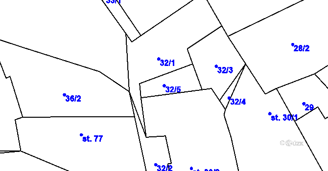 Parcela st. 32/5 v KÚ Chlístovice, Katastrální mapa