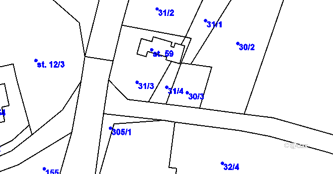 Parcela st. 31/4 v KÚ Zdeslavice u Chlístovic, Katastrální mapa