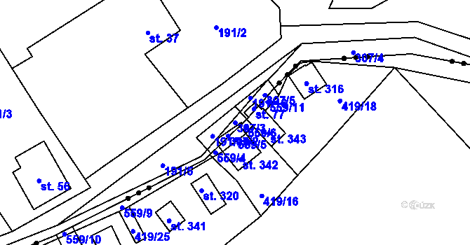 Parcela st. 307/3 v KÚ Zdeslavice u Chlístovic, Katastrální mapa