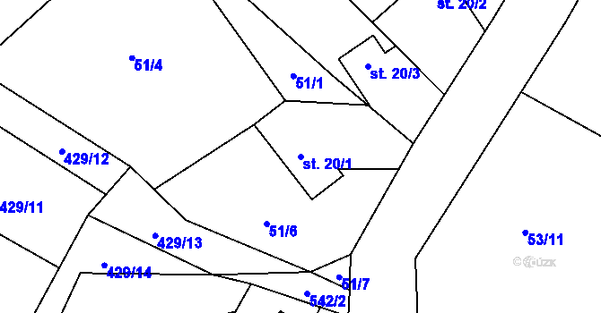 Parcela st. 20/1 v KÚ Chloumek, Katastrální mapa