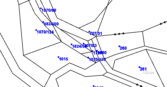 Parcela st. 1070/3 v KÚ Chlum u Vlašimi, Katastrální mapa