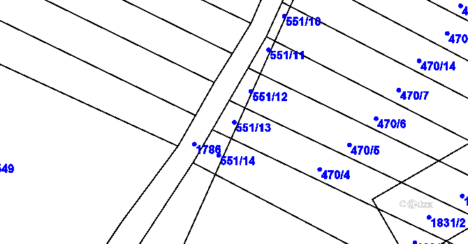 Parcela st. 551/13 v KÚ Chlum u Vlašimi, Katastrální mapa