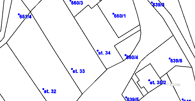 Parcela st. 34 v KÚ Chlum u Rakovníka, Katastrální mapa
