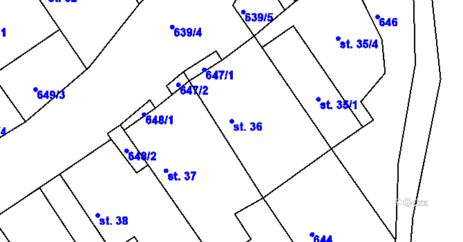 Parcela st. 36 v KÚ Chlum u Rakovníka, Katastrální mapa