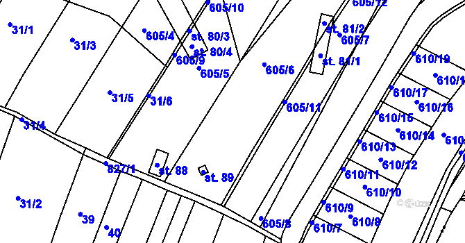 Parcela st. 605 v KÚ Chlum u Rakovníka, Katastrální mapa