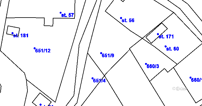 Parcela st. 651/9 v KÚ Chlum u Rakovníka, Katastrální mapa