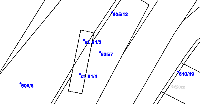 Parcela st. 605/7 v KÚ Chlum u Rakovníka, Katastrální mapa
