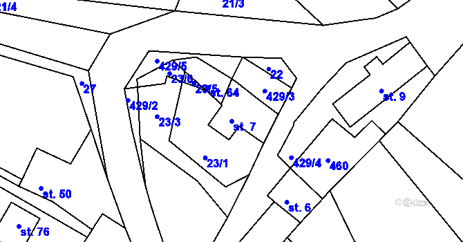 Parcela st. 7 v KÚ Ryšín, Katastrální mapa
