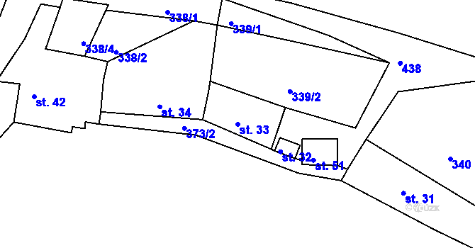 Parcela st. 33 v KÚ Ryšín, Katastrální mapa