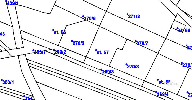 Parcela st. 57 v KÚ Ryšín, Katastrální mapa