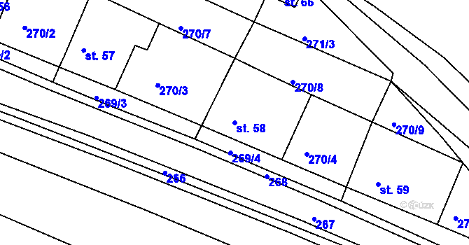 Parcela st. 58 v KÚ Ryšín, Katastrální mapa