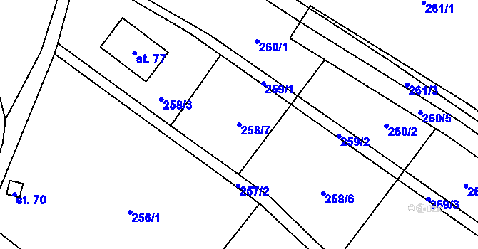 Parcela st. 258/7 v KÚ Ryšín, Katastrální mapa