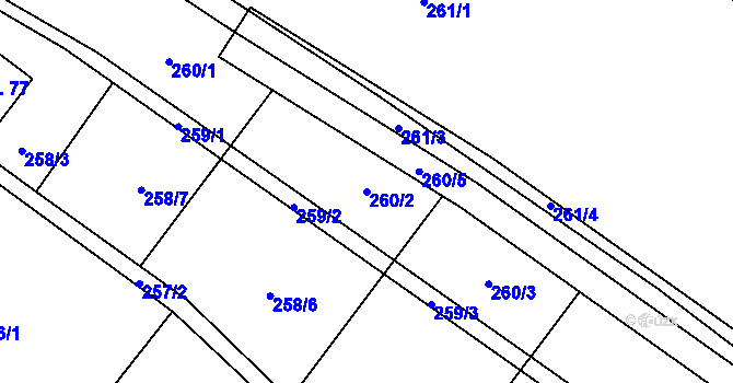 Parcela st. 260/2 v KÚ Ryšín, Katastrální mapa