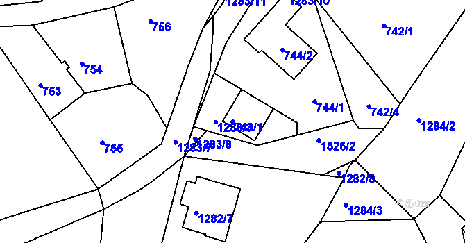Parcela st. 743/1 v KÚ Chlum u Křemže, Katastrální mapa