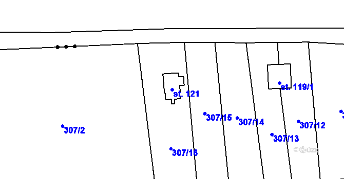 Parcela st. 121 v KÚ Chlum u Blatné, Katastrální mapa