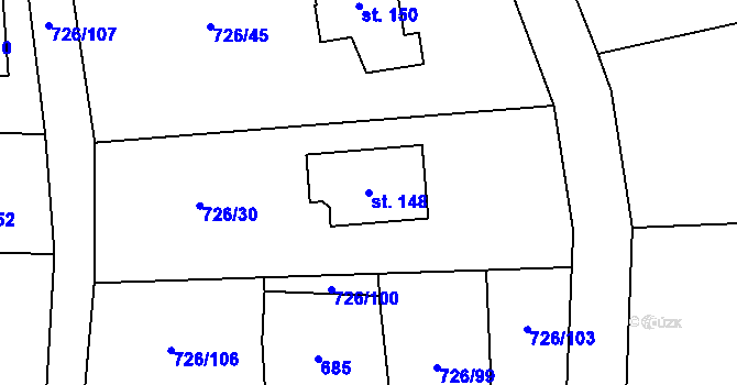 Parcela st. 148 v KÚ Chlum u Blatné, Katastrální mapa